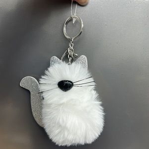 Fluffy white cat keychain, NWOT